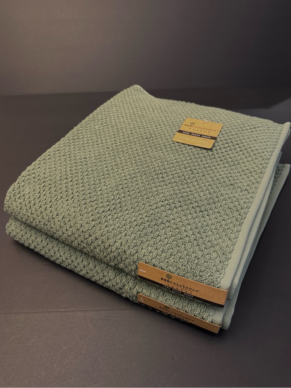 2pc ECOEXISTENCE Bamboo Zero Twist Loops Bath Towel Set - Oil Green
